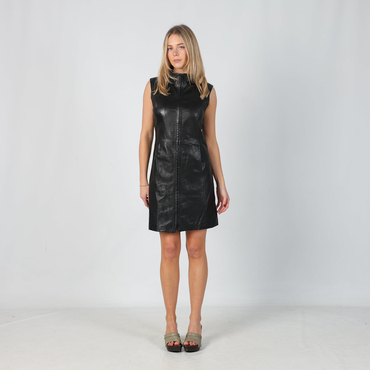 Black Y2K Punto Pelle Leather Midi Dress (S)