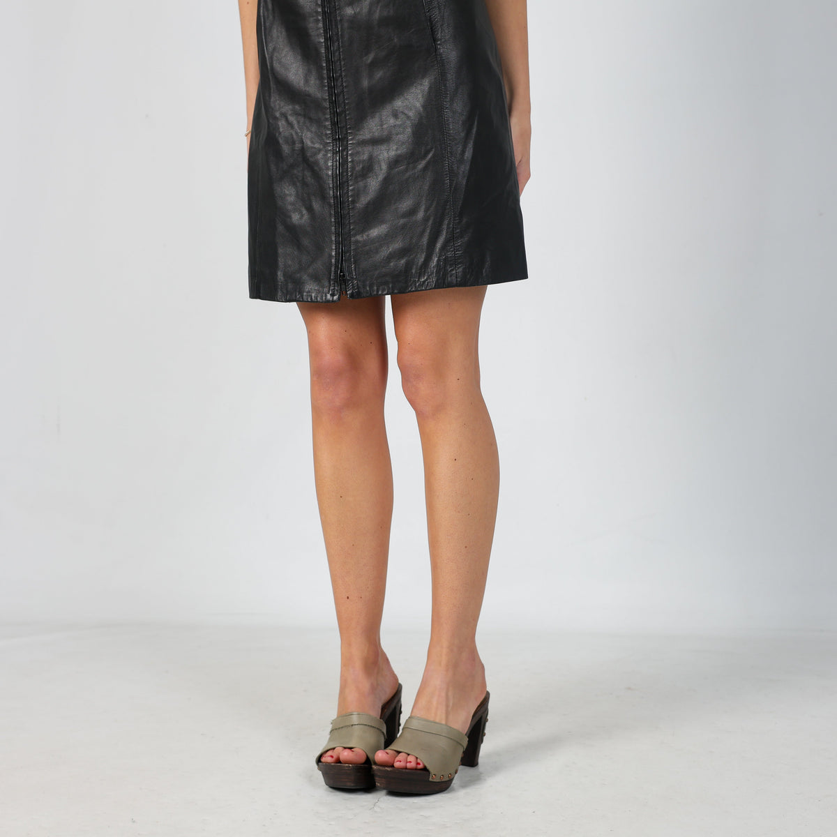 Black Y2K Punto Pelle Leather Midi Dress (S)