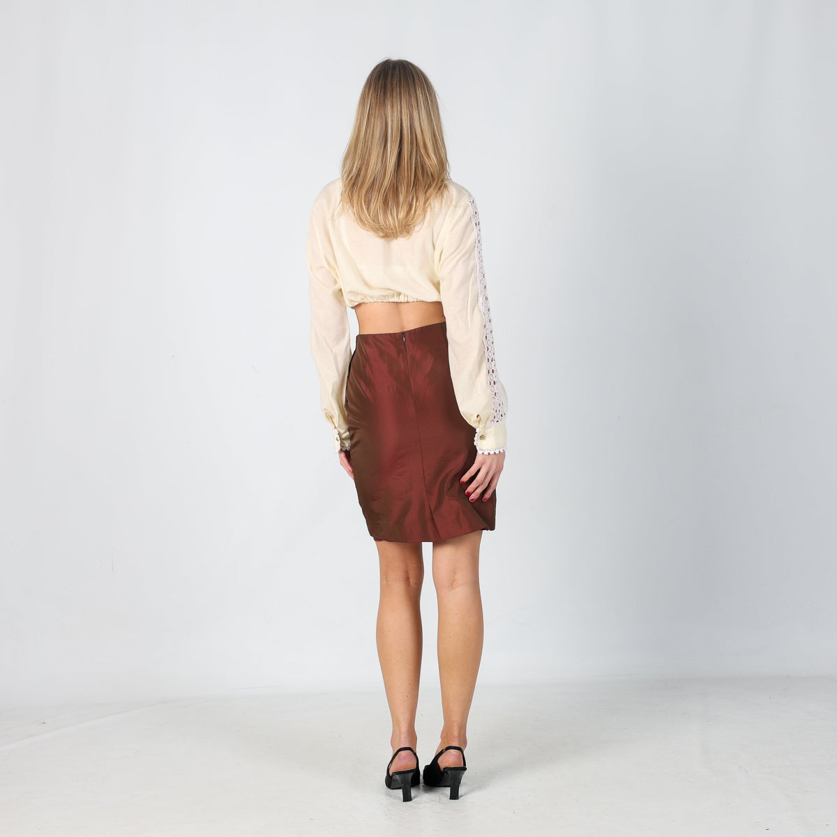 Burgundy Red Y2K Galeande Woven Midi Skirt (XS)
