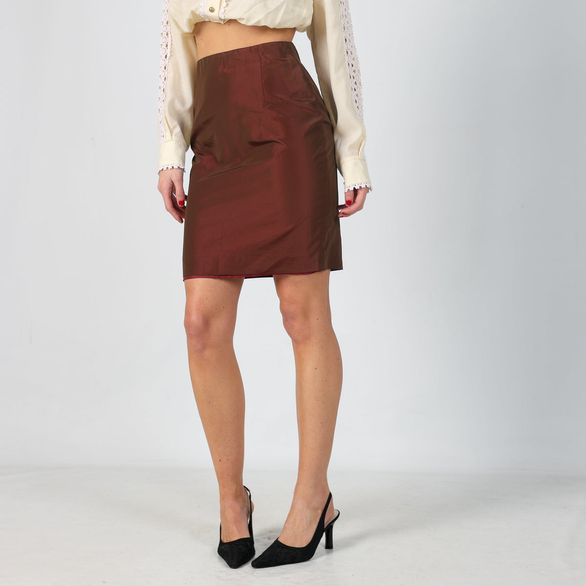 Burgundy Red Y2K Galeande Woven Midi Skirt (XS)