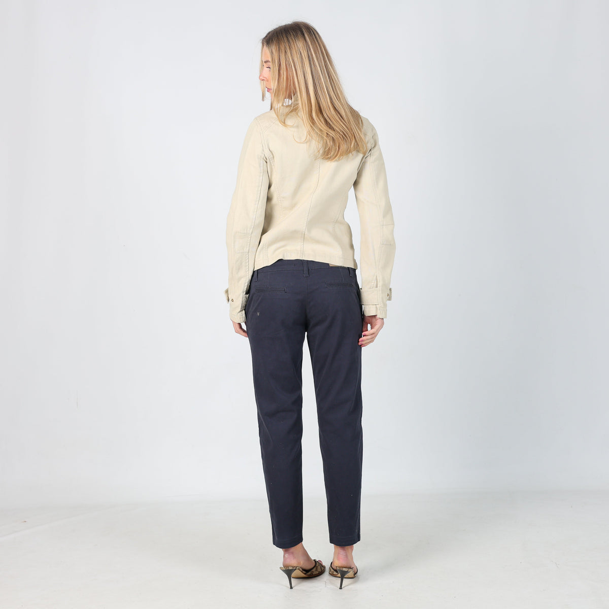 Navy Blue Y2K Burberry Woven Trousers (M)