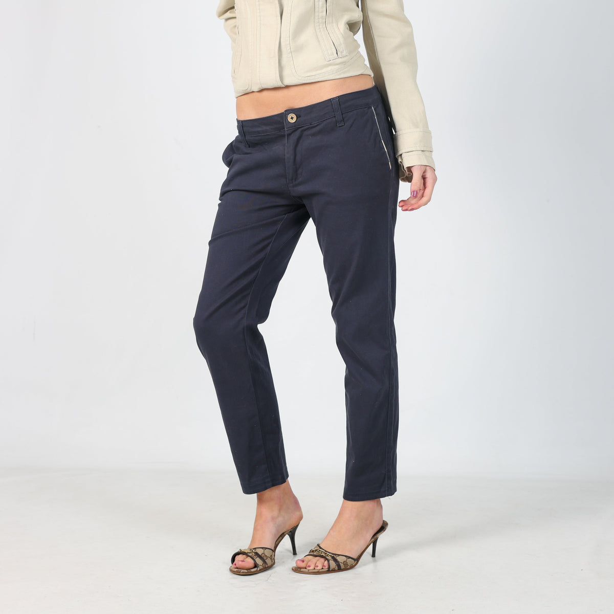 Navy Blue Y2K Burberry Woven Trousers (M)