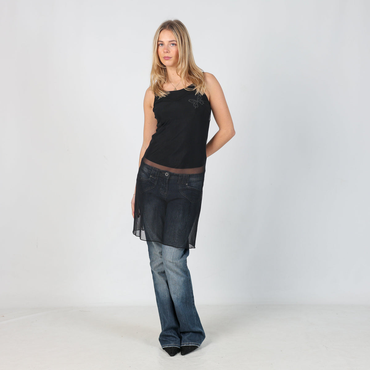 Black Y2K United Colors of Benetton Slip Dress (XS)