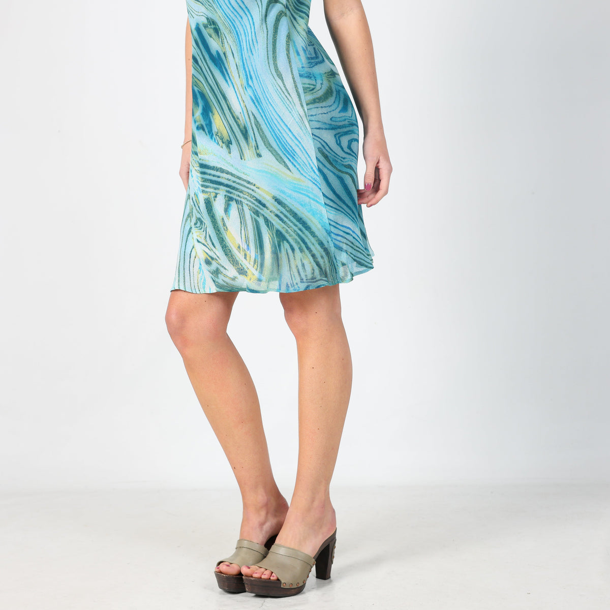 Blue Y2K Made in Italy Woven Midi Dress (S)