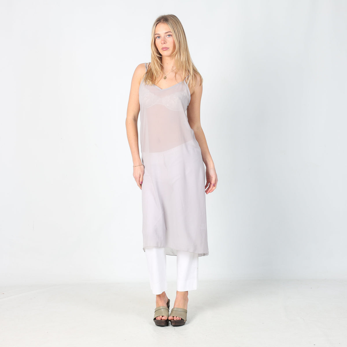 Light Grey Y2K Slip Dress (S)
