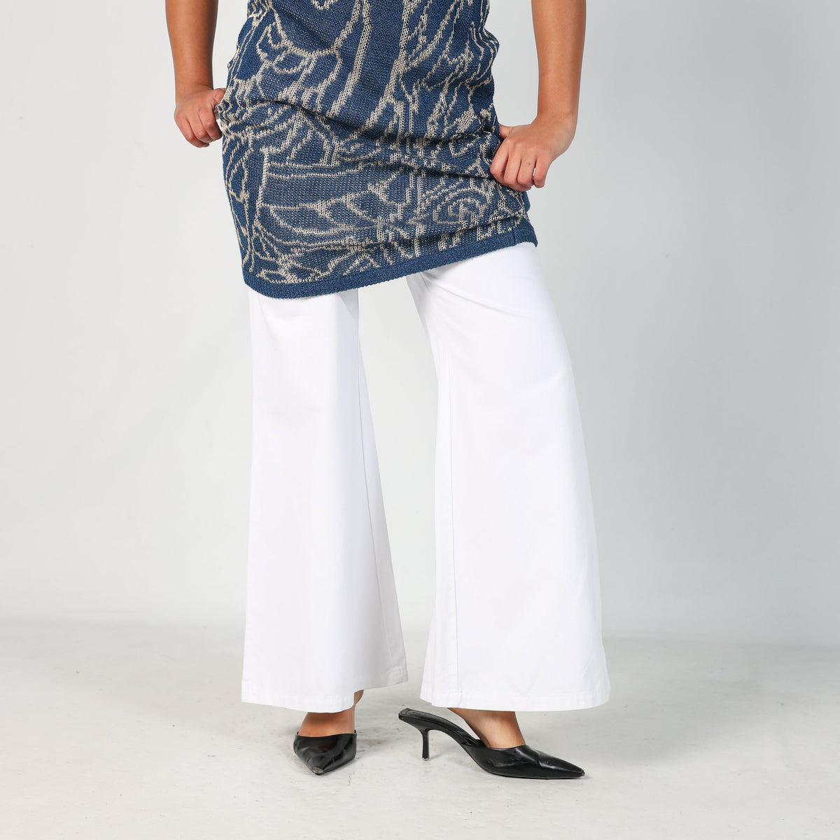Navy Blue Y2K Fashion Look Woven Midi Dress (M)