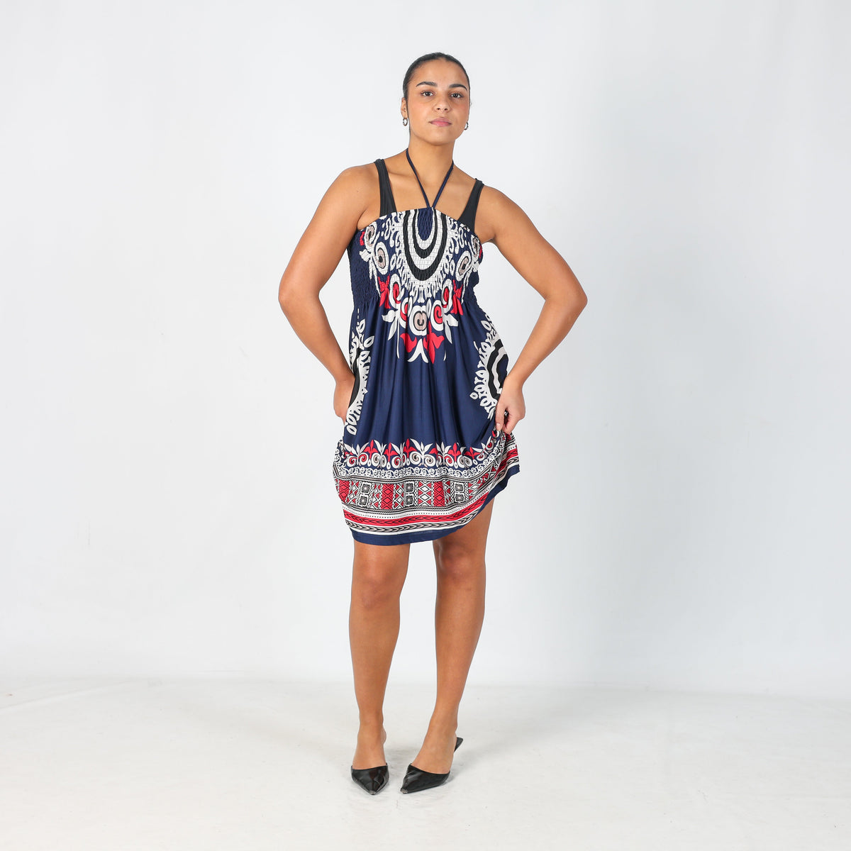 Navy Blue Y2K Woven Midi Dress (S)