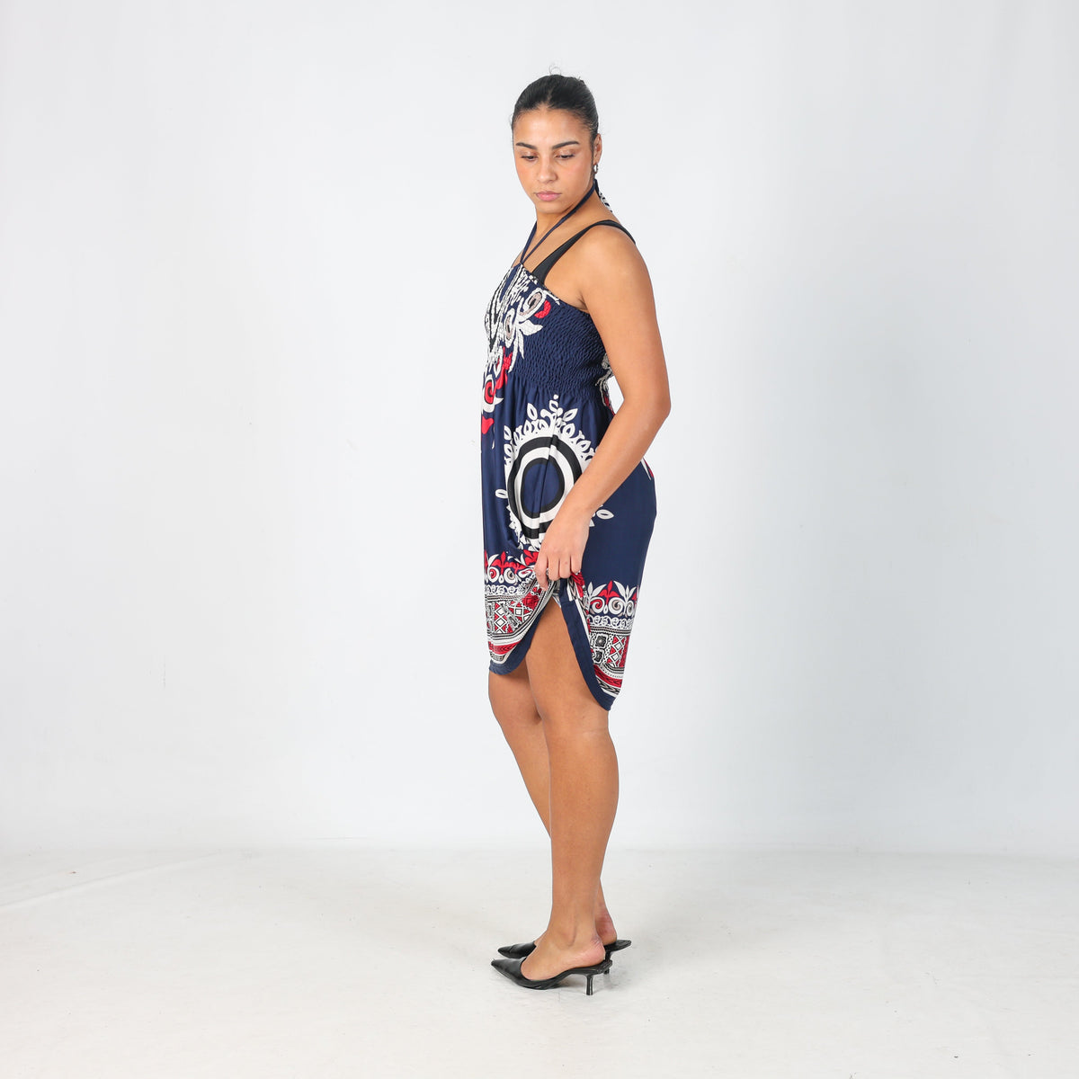 Navy Blue Y2K Woven Midi Dress (S)