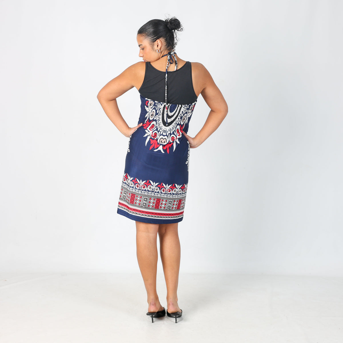 Navy Blue Y2K Woven Midi Dress (S)