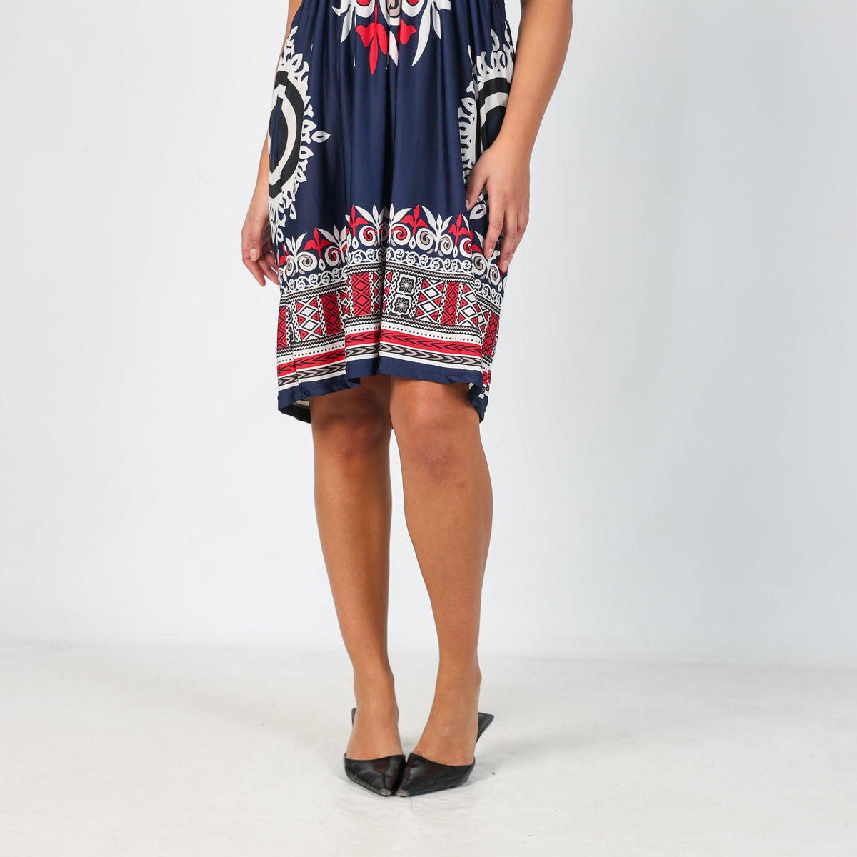 Navy Blue Y2K Woven Midi Dress (S)
