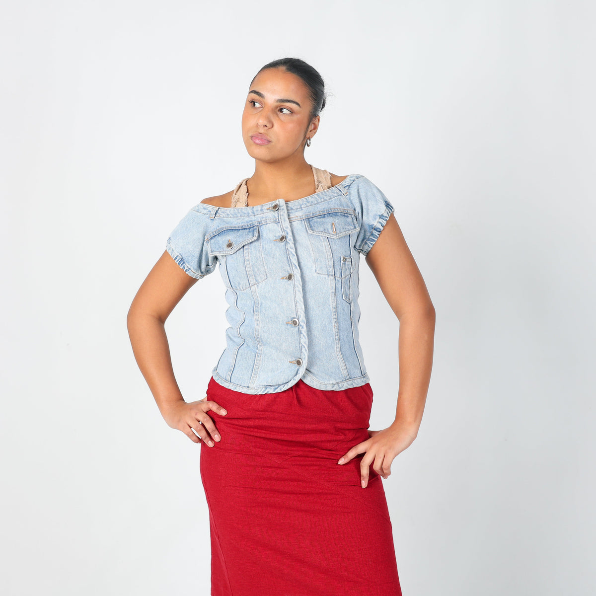 Light Blue Y2K Denim Waistcoat (M)