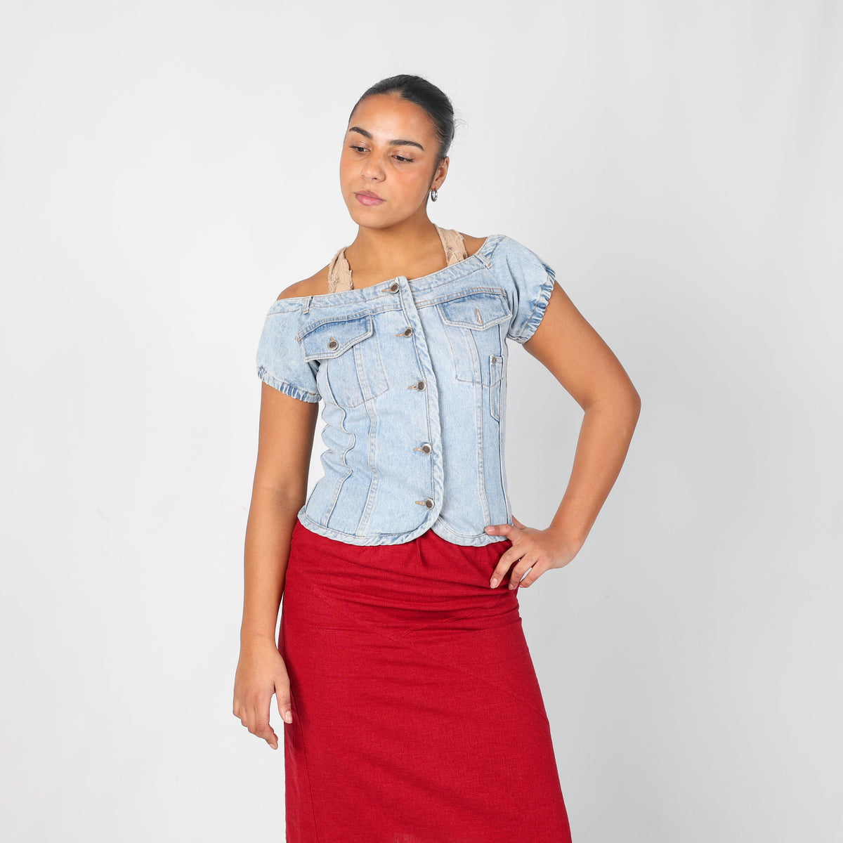 Light Blue Y2K Denim Waistcoat (M)