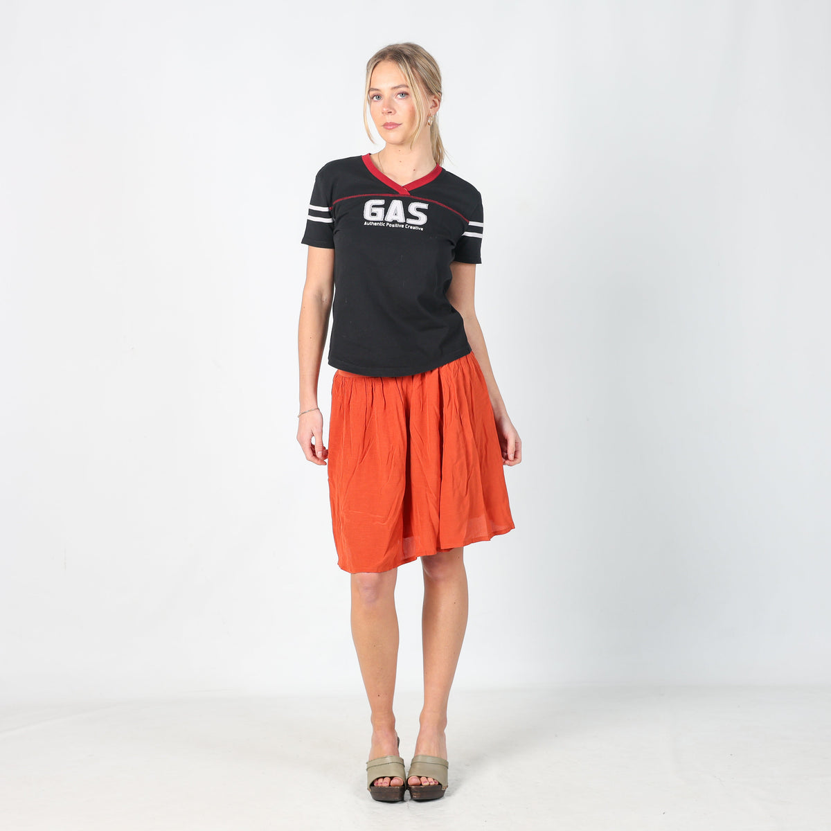 Orange Y2K American Vintage Woven Midi Skirt (XS)
