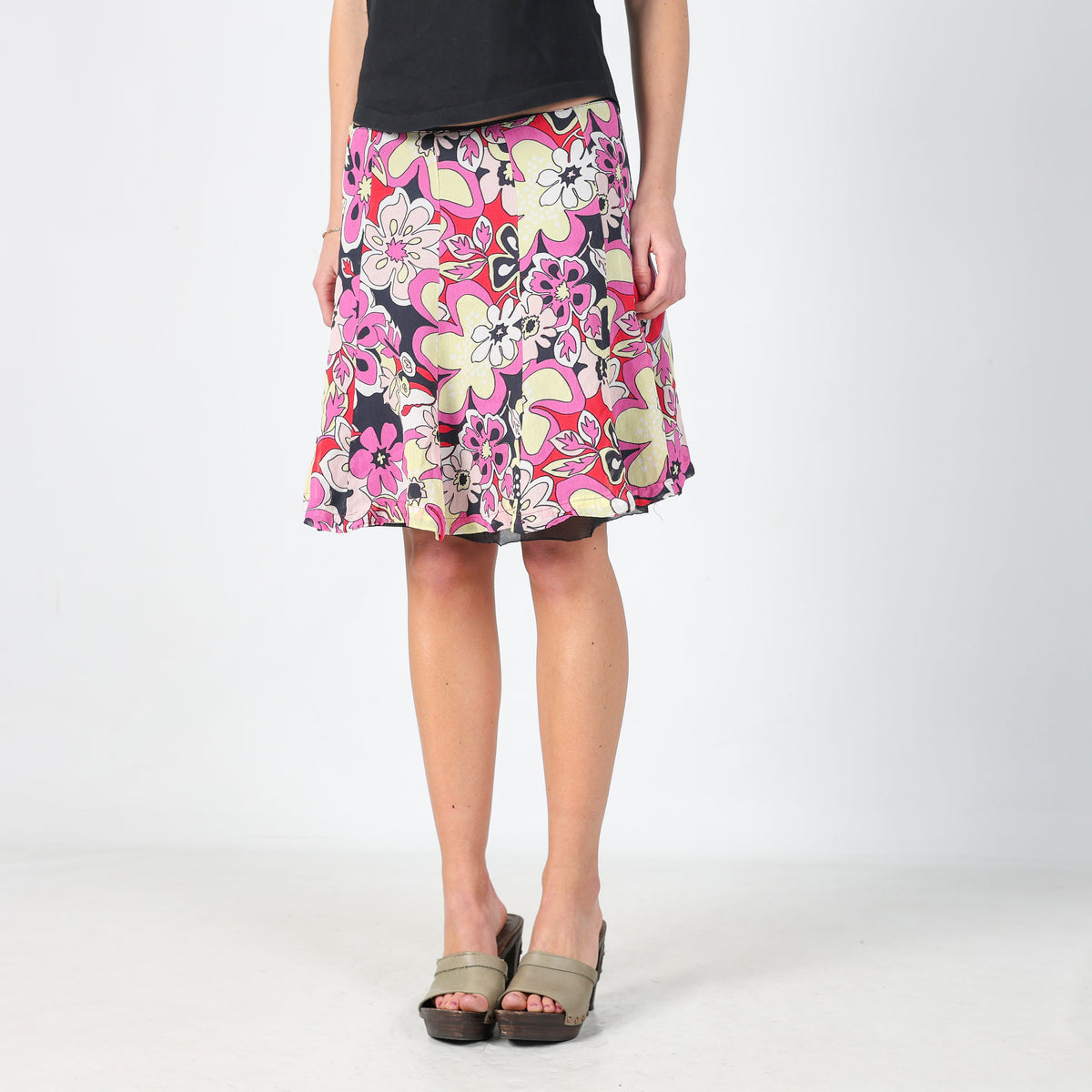 Black Y2K Made in Italy Woven Midi Skirt (S)