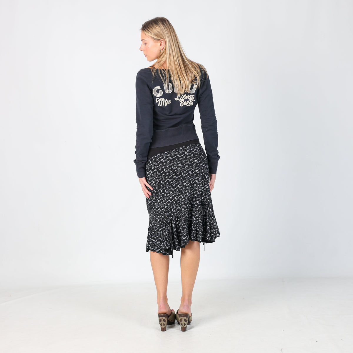 Black Y2K Woven Midi Skirt (XS)