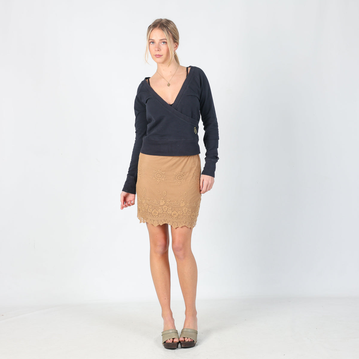 Tan Y2K Listwoman Woven Midi Skirt (XS)