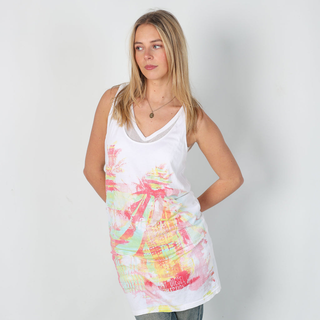 Cream Y2K Diesel Printed Woven Midi Dress (S)