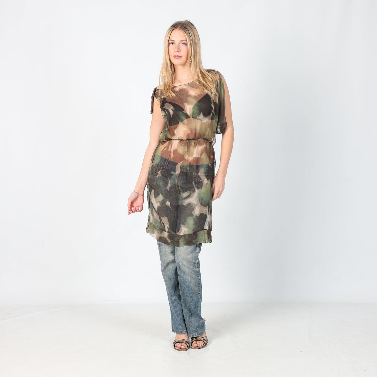 Dark Green Y2K Marella Mesh Midi Dress (M)