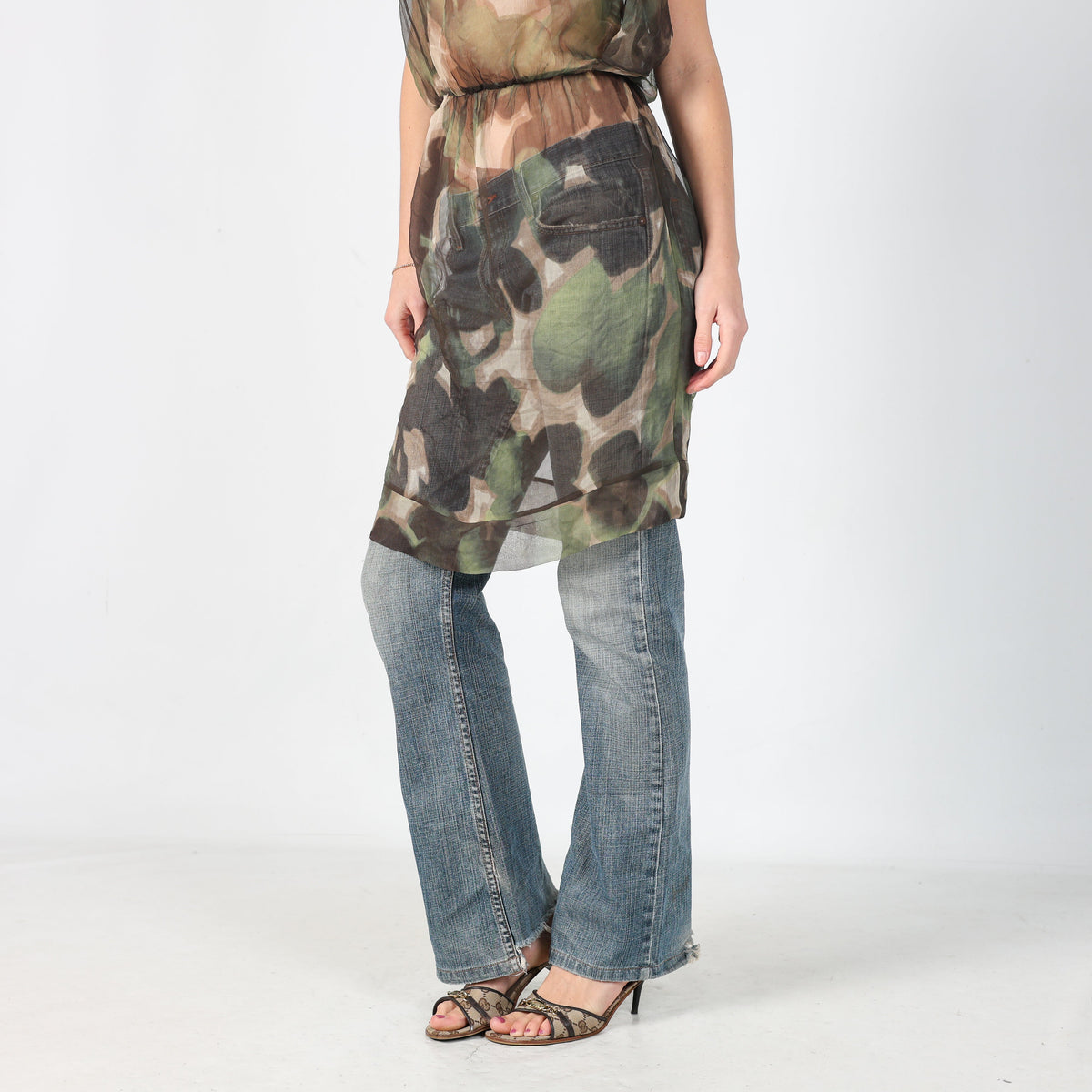 Dark Green Y2K Marella Mesh Midi Dress (M)