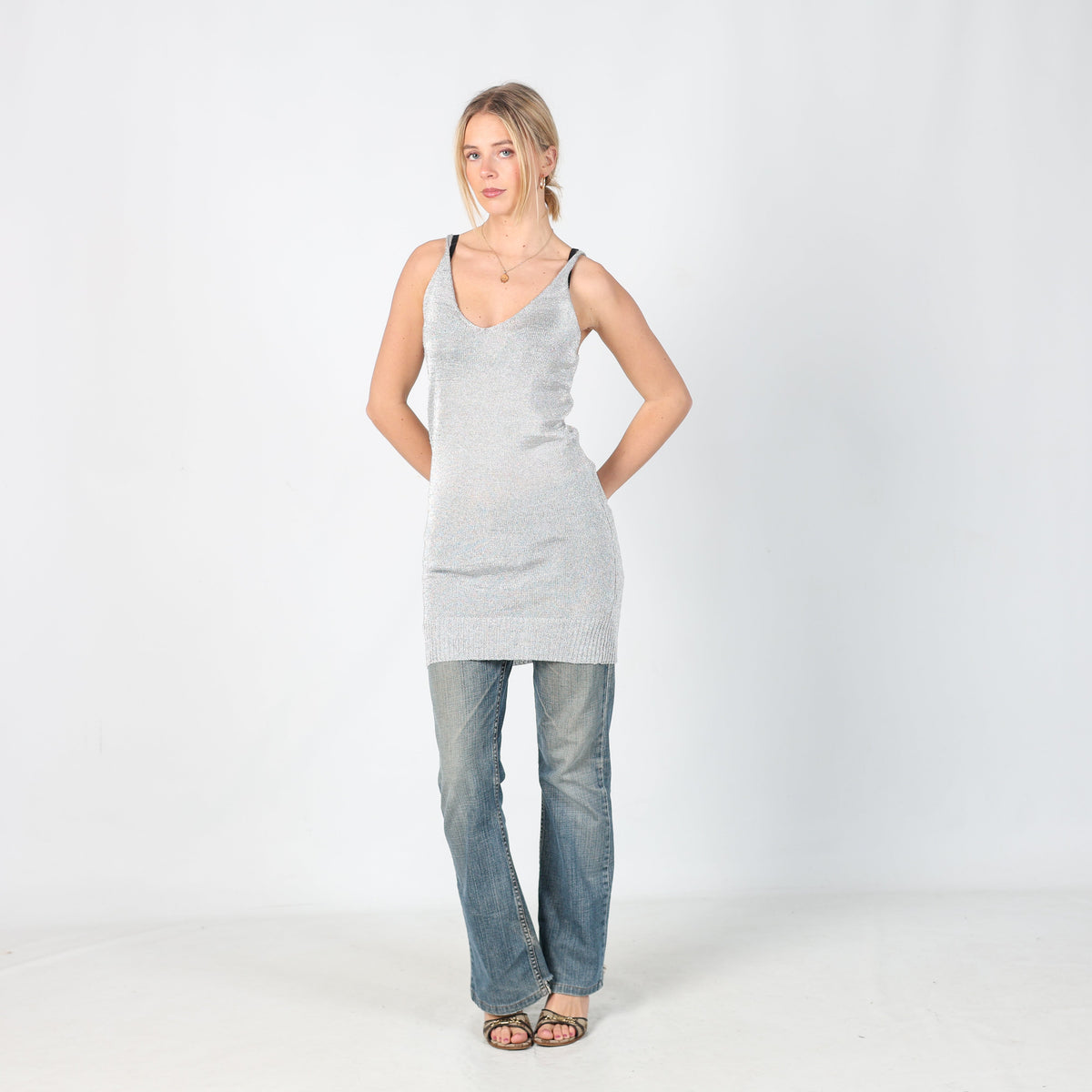 Silver Y2K Golden Days Woven Mini Dress (S)