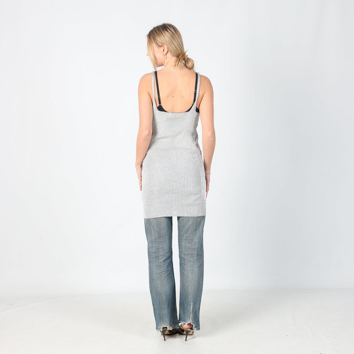 Silver Y2K Golden Days Woven Mini Dress (S)