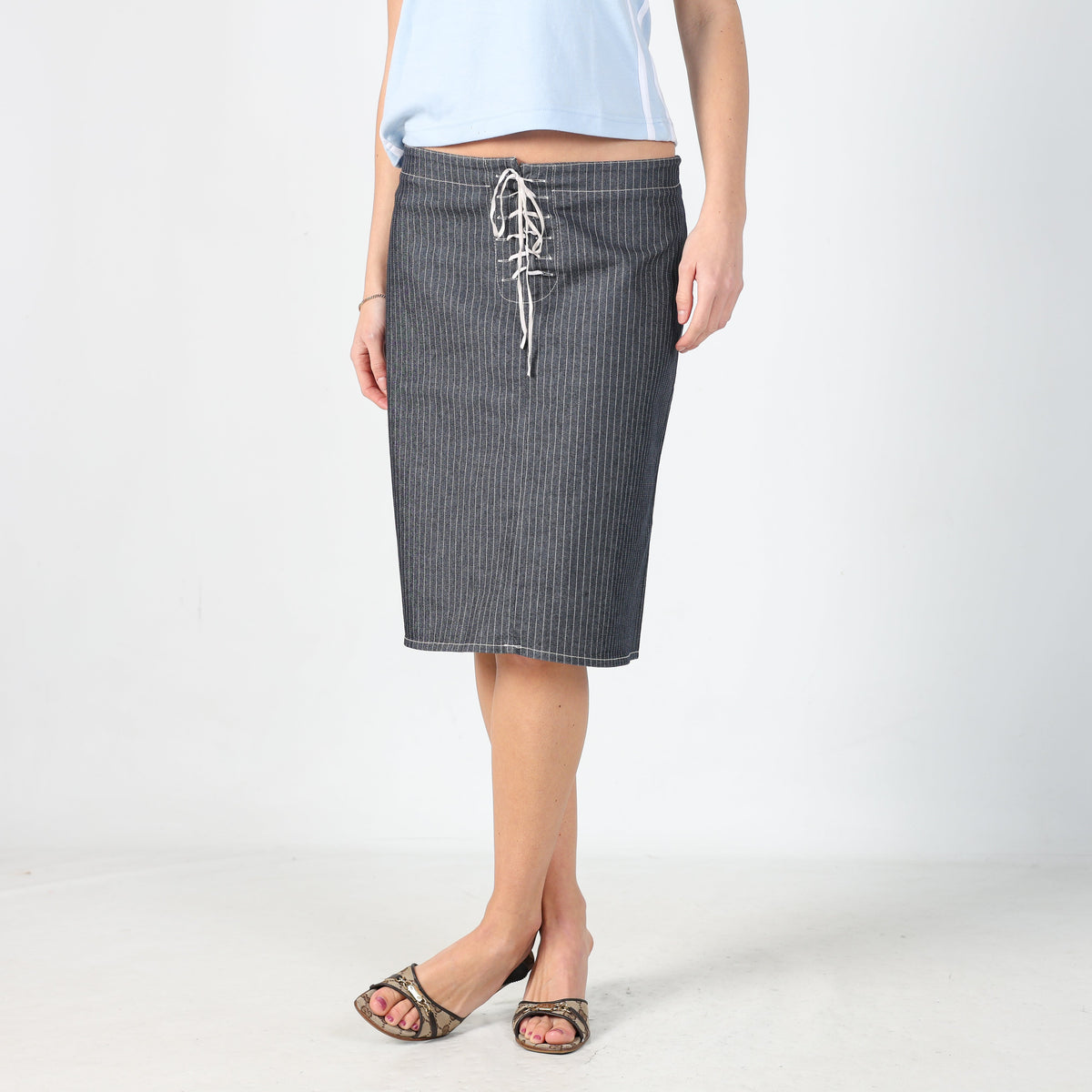 Blue Y2K Denny Rose Denim Midi Skirt (L)