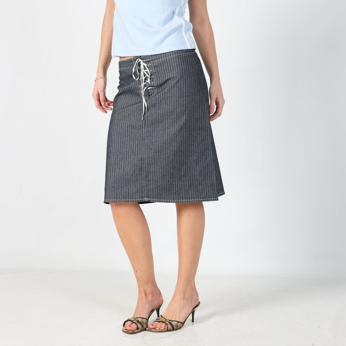 Blue Y2K Denny Rose Denim Midi Skirt (L)