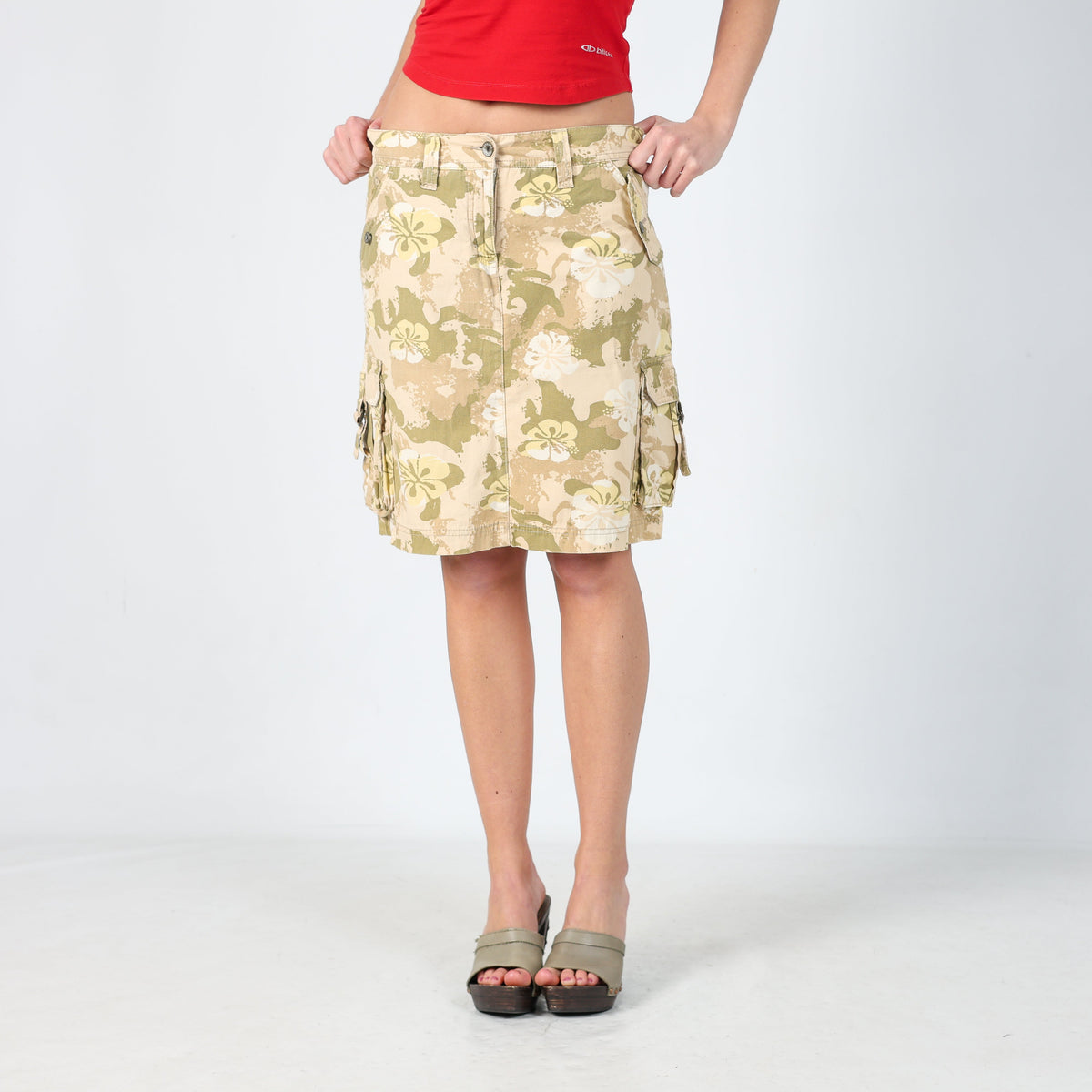 Khaki Green Y2K Esprit Woven Mini Skirt (M)