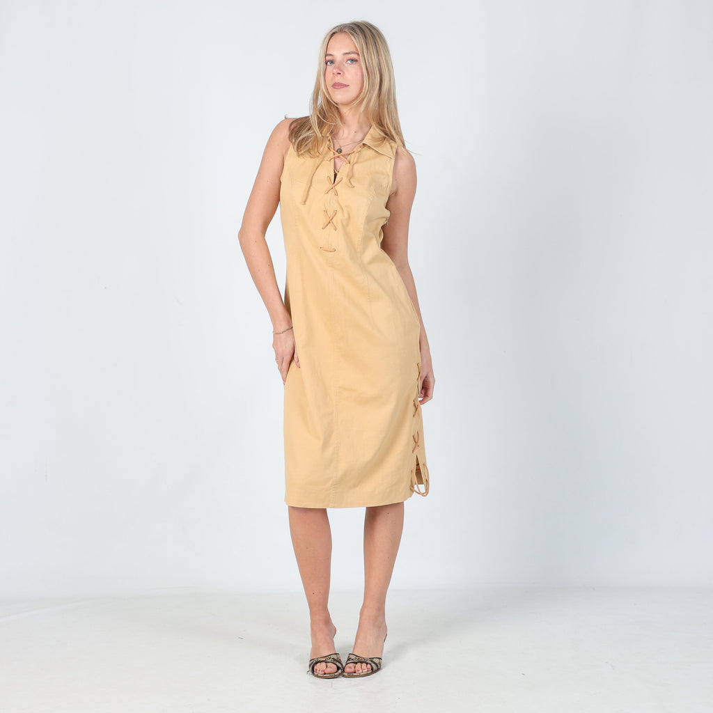 Beige 90s Evento Woven Midi Dress (M)