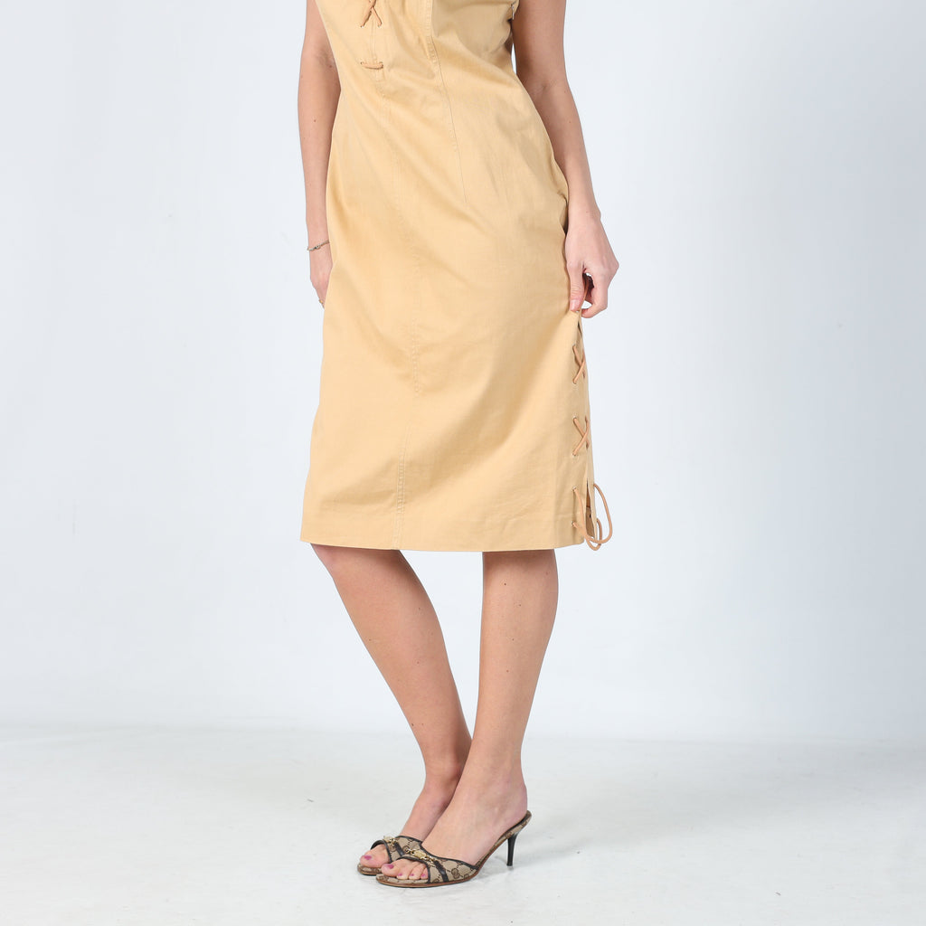 Beige 90s Evento Woven Midi Dress (M)