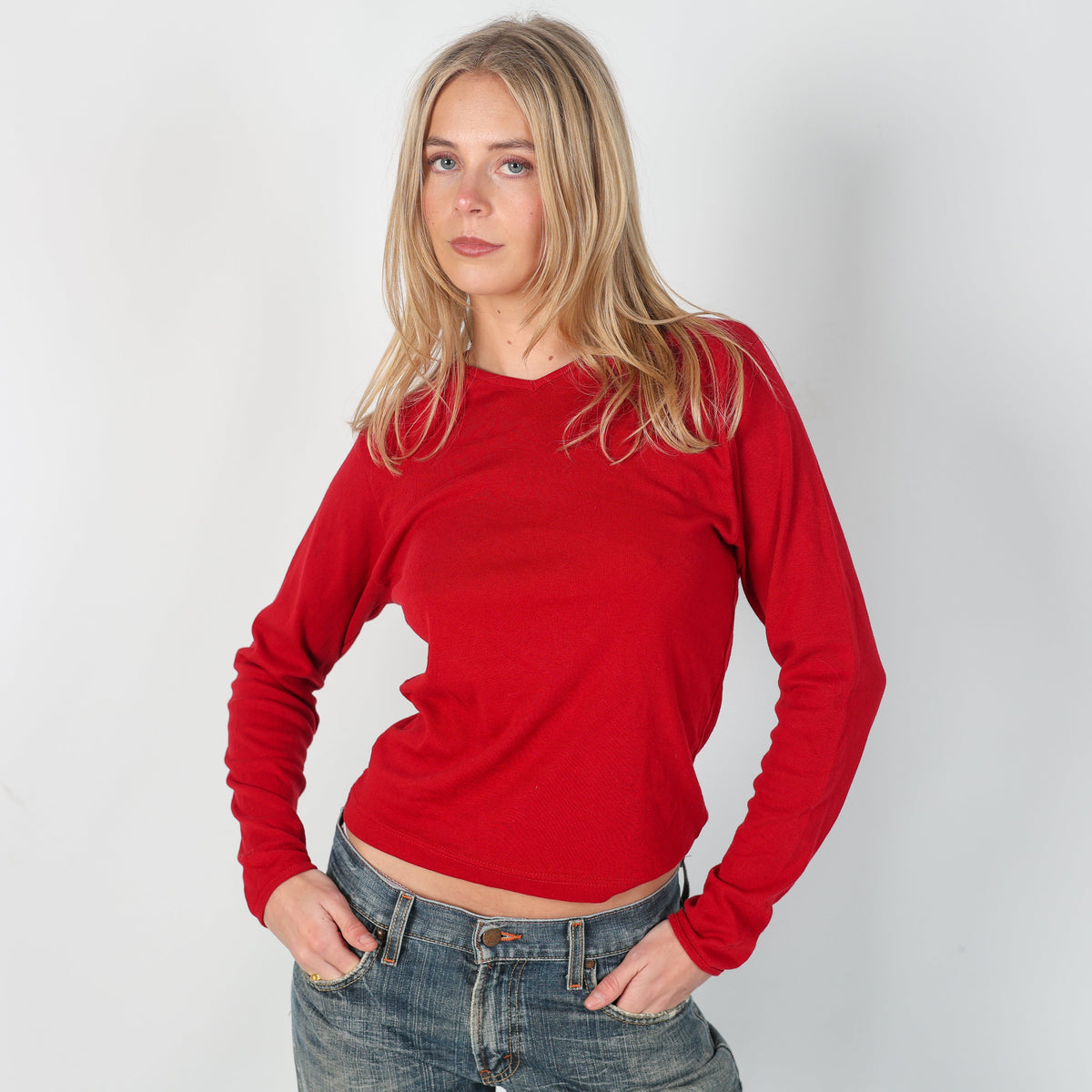 Burgundy Red 90s Miss Mix Long Sleeve Top (S)