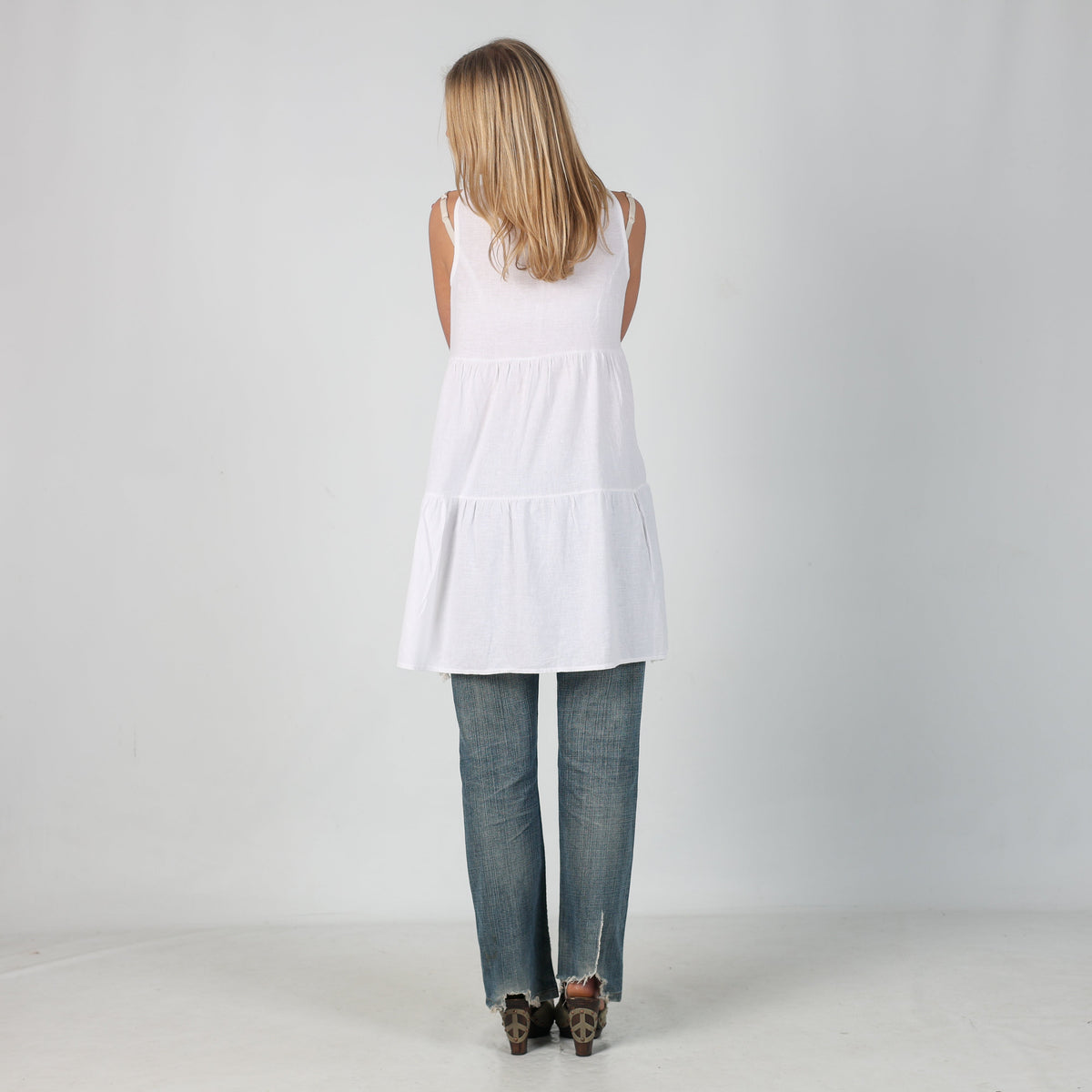 White 90s Woven Midi Dress (S)