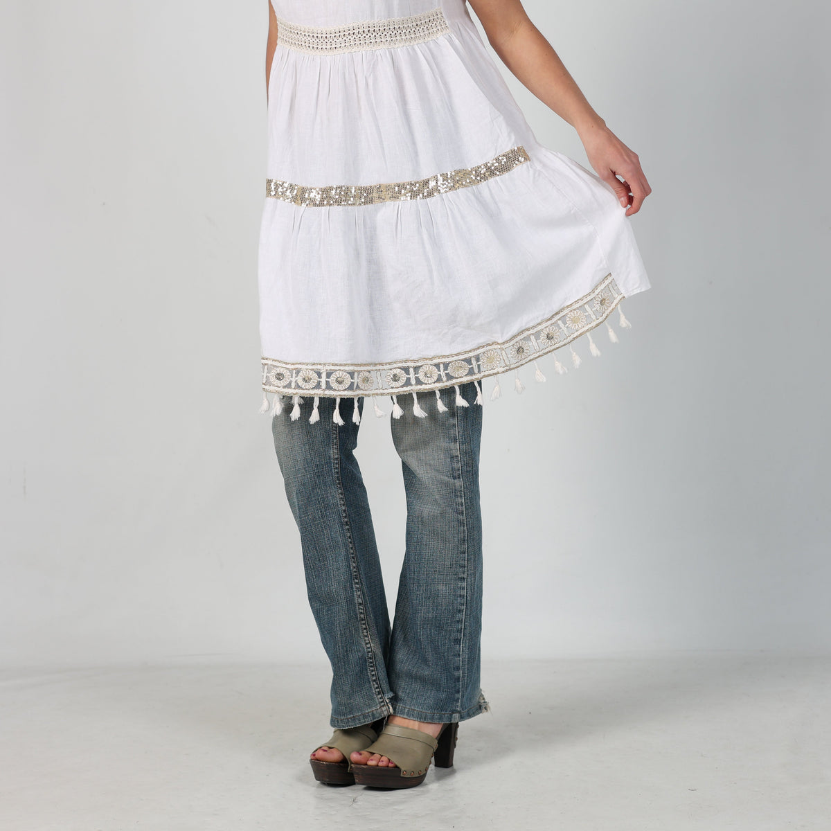 White 90s Woven Midi Dress (S)