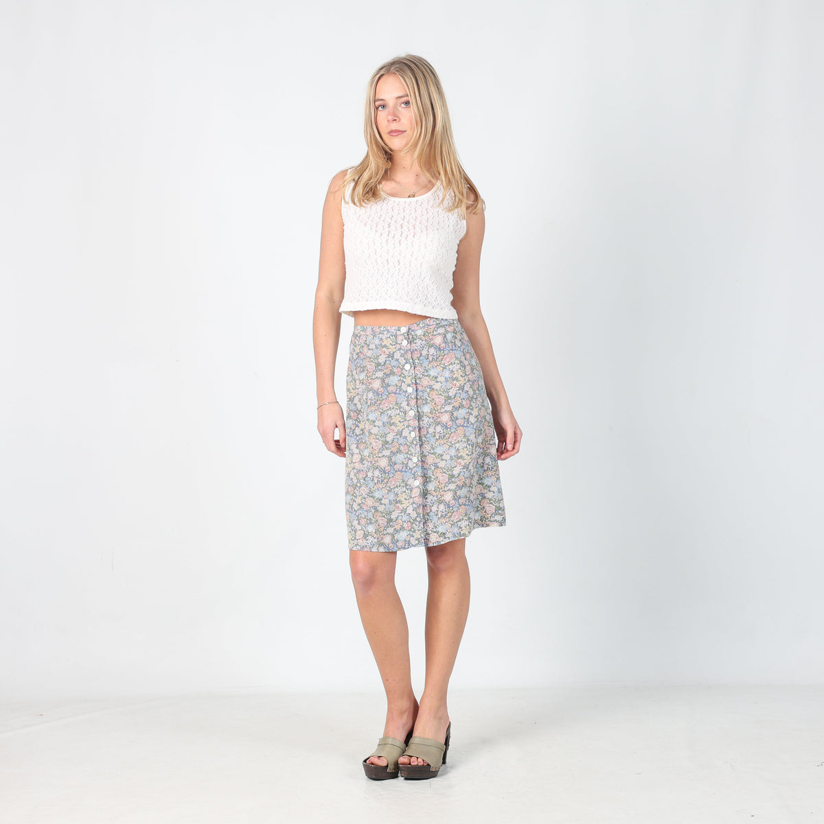 Light Blue 90s Balloon Printed Woven Midi Dress (S)