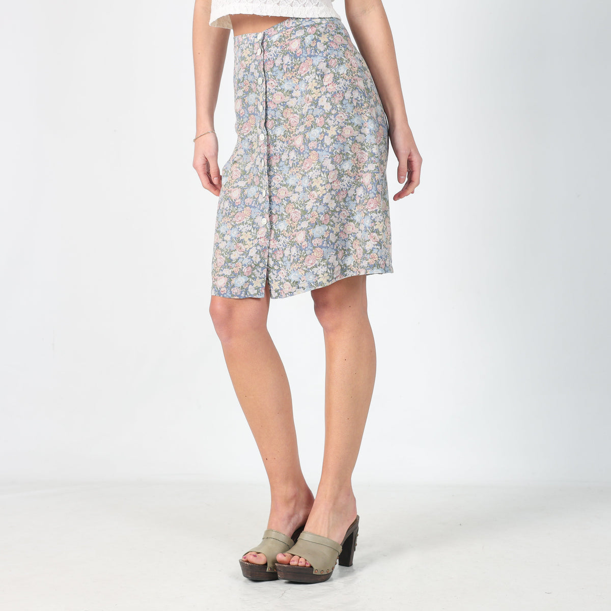 Light Blue 90s Balloon Printed Woven Midi Dress (S)