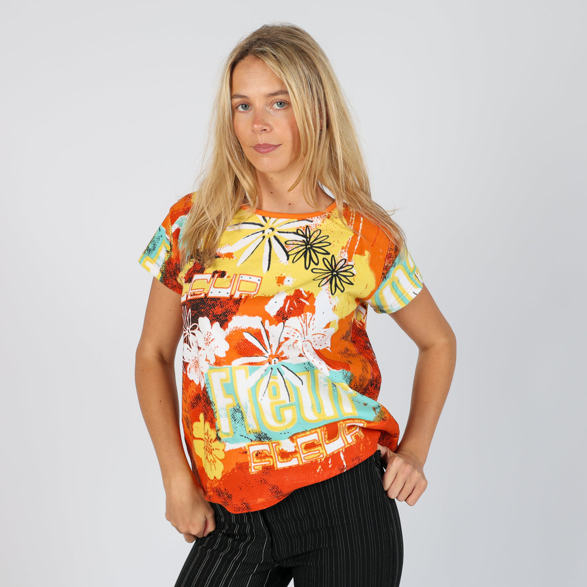 Orange Y2K Biaggini Woven Top (L)