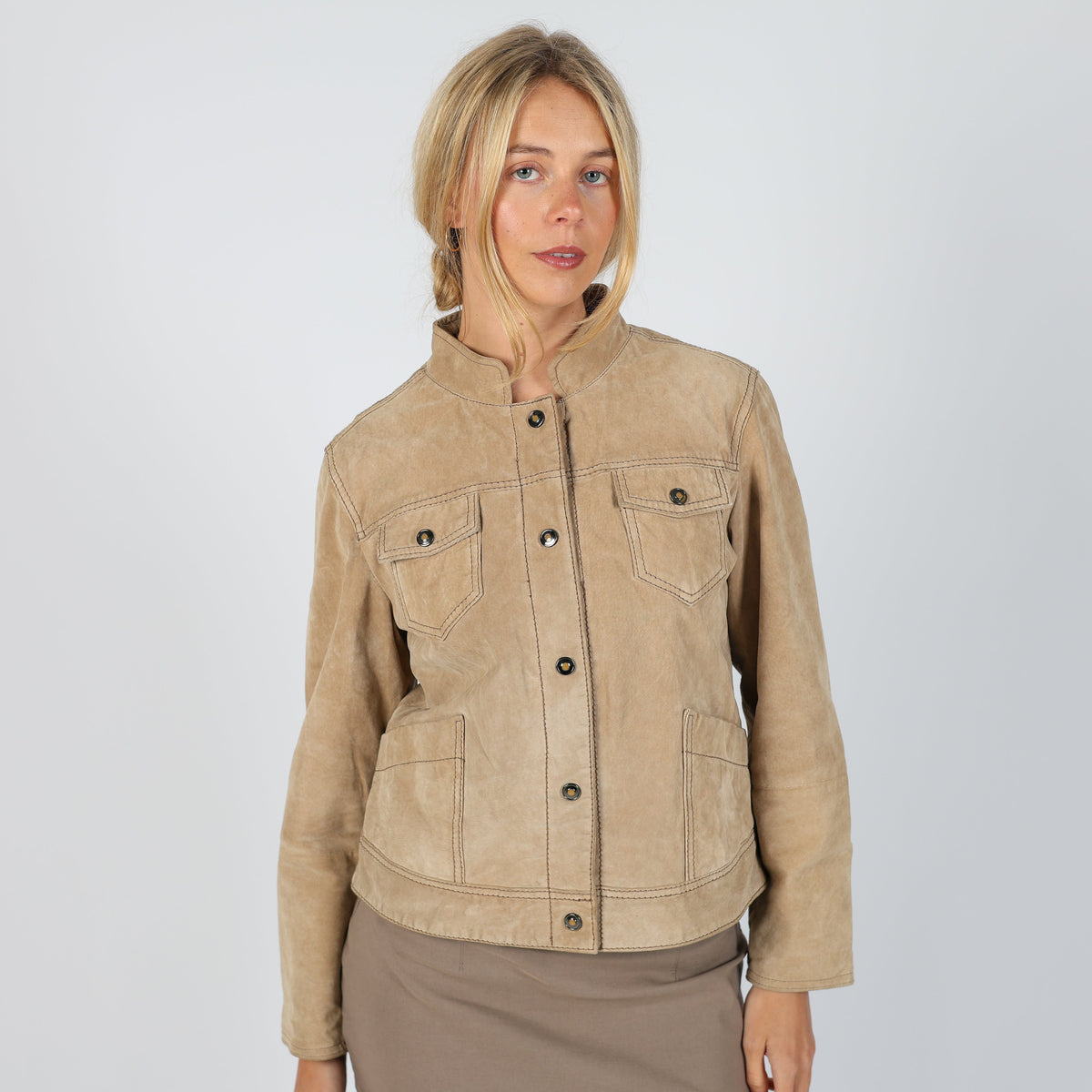 Tan Y2K Conbipel Leather Jacket (M)