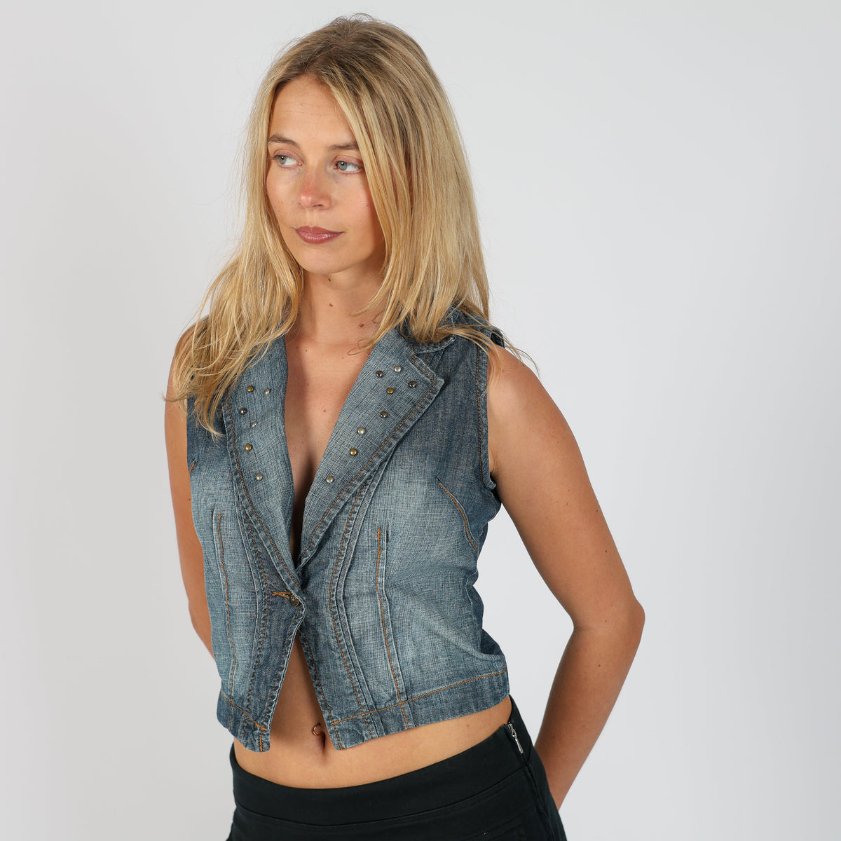 Blue Y2K Colours of the World Denim Waistcoat (S)