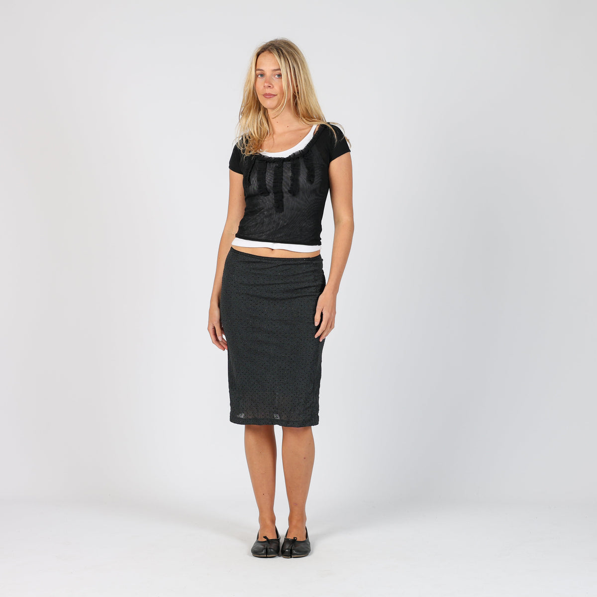 Black Y2K PHARD Woven Midi Skirt (XS)