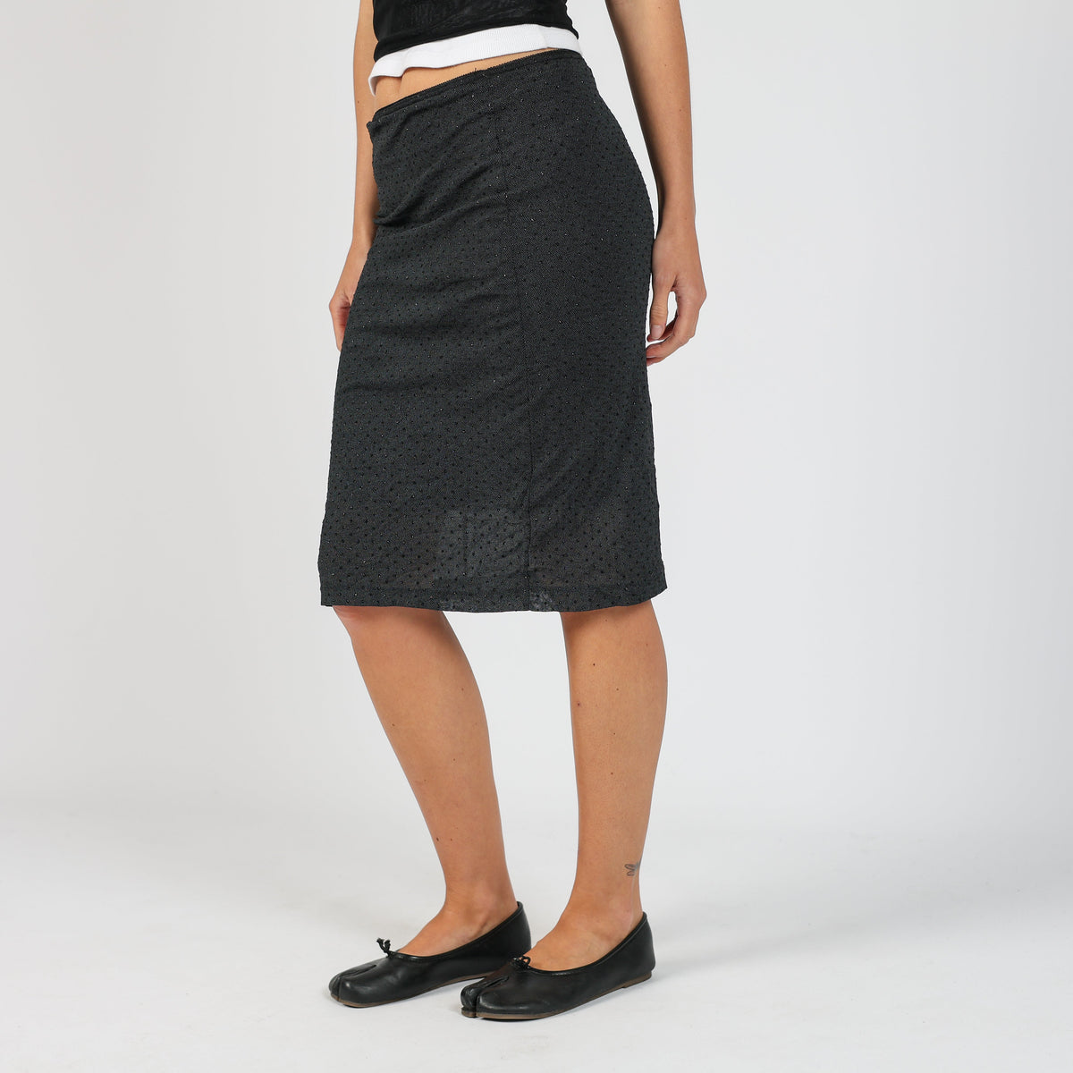 Black Y2K PHARD Woven Midi Skirt (XS)