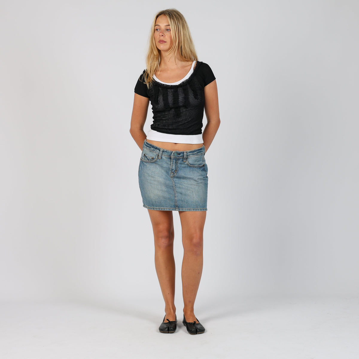 Light Blue Y2K Rifle Jeans Denim Mini Skirt (XS)