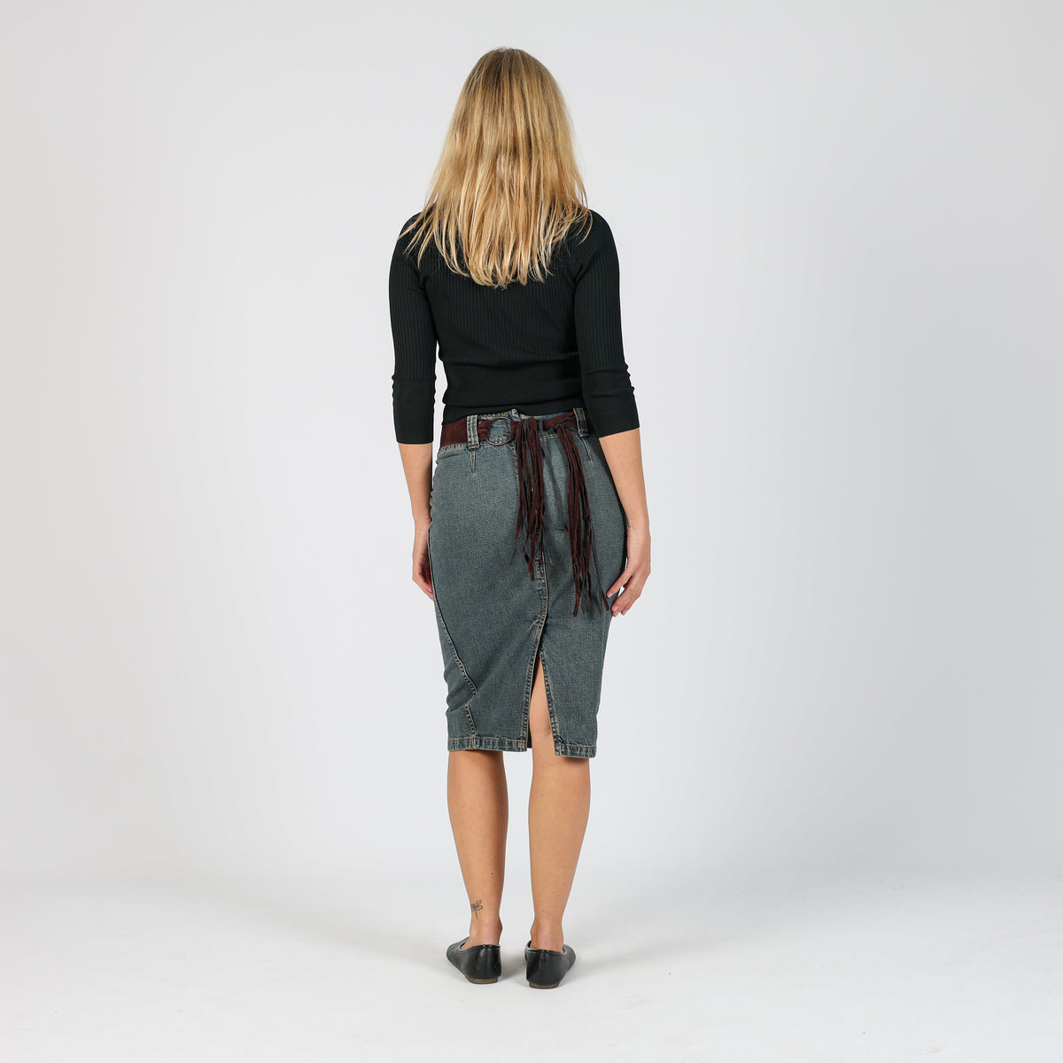 Blue Y2K Hennes Denim Midi Skirt Detachable belt (XS)