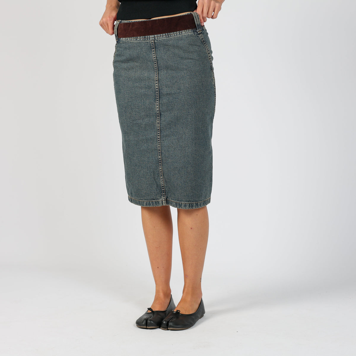 Blue Y2K Hennes Denim Midi Skirt Detachable belt (XS)