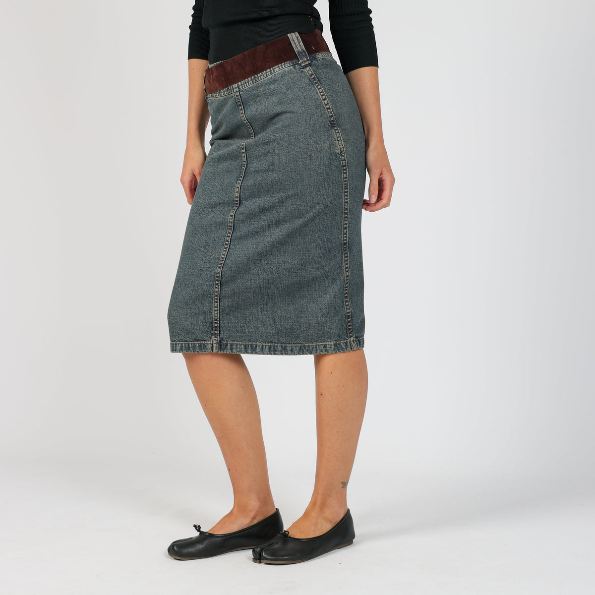 Blue Y2K Hennes Denim Midi Skirt Detachable belt (XS)