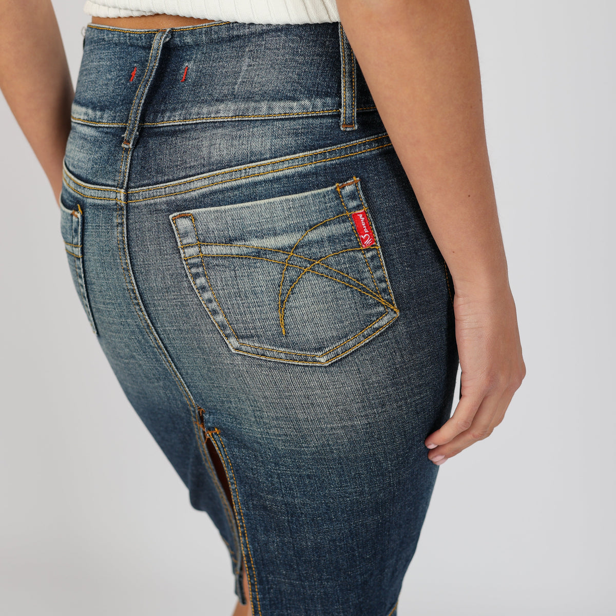 Blue Y2K PHARD Denim Midi Skirt (XS)