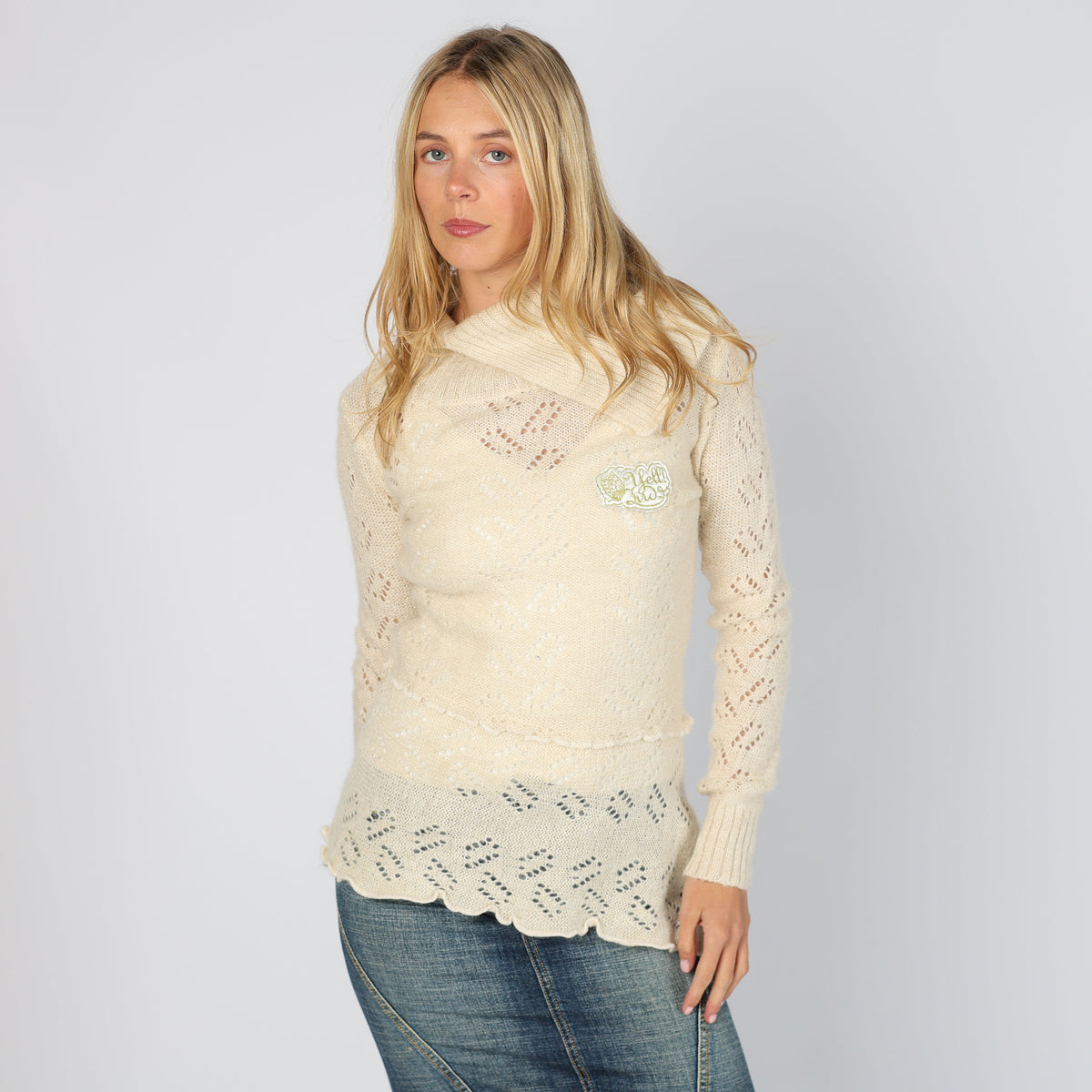 Cream Y2K Yell! Knitted Jumper (S)