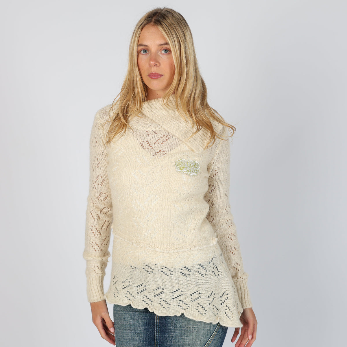 Cream Y2K Yell! Knitted Jumper (S)