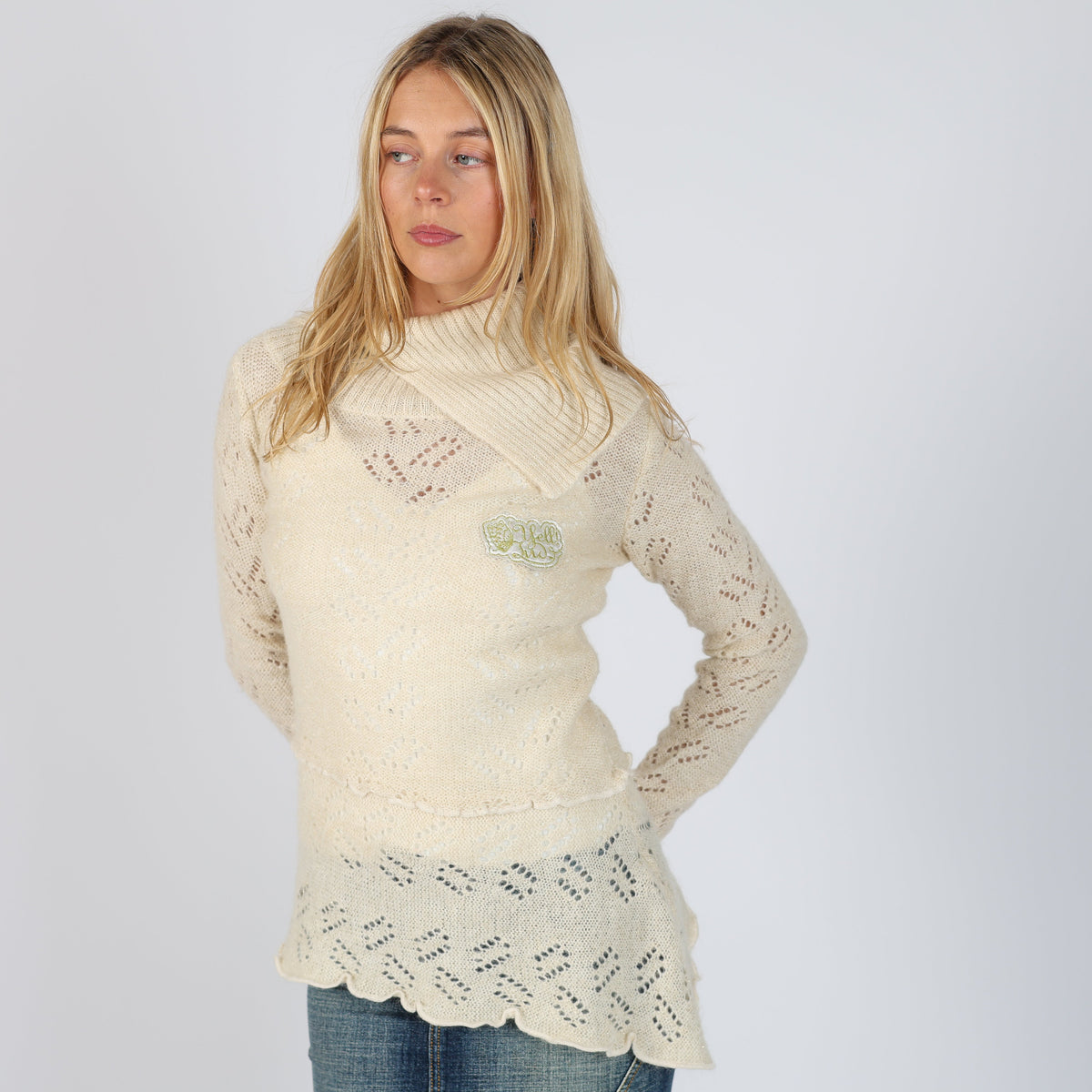 Cream Y2K Yell! Knitted Jumper (S)