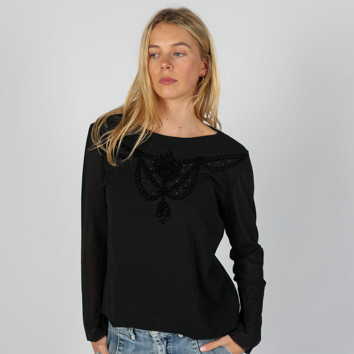 Black Y2K Donatella Long Sleeve Top (L)