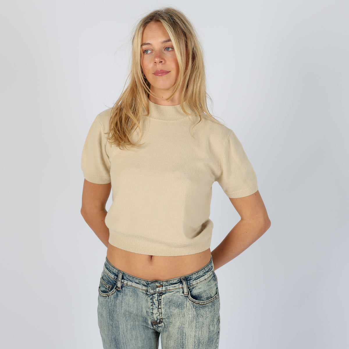 Beige Y2K Knitted Jumper 100% Cashmere (S)